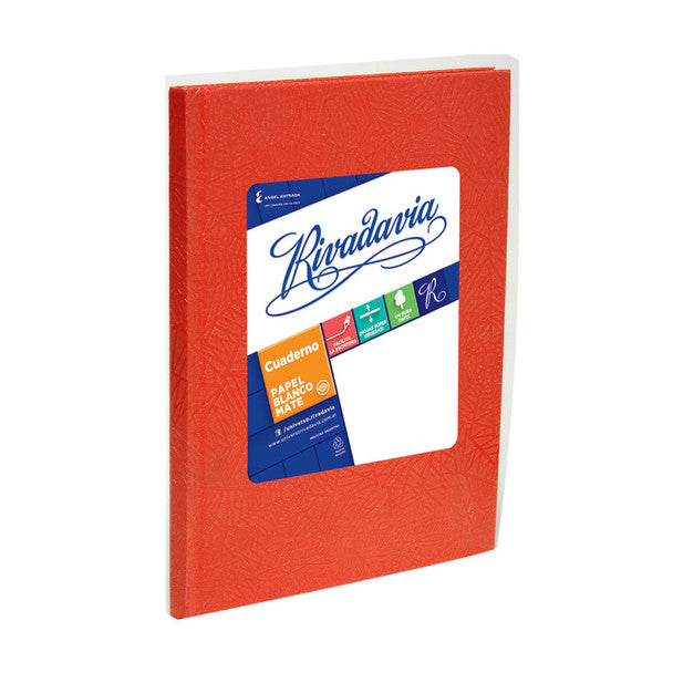 Rivadavia Cuaderno Tapa Dura Rayado Rojo Striped Red Hard Cover Notebook with 50 Matte White Sheets, 190 mm x 235 mm / 7.48 " x 9.25"