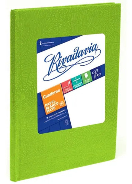 Rivadavia Cuaderno Tapa Dura Rayado Verde Manzana Striped Apple Green Hard Cover Notebook with 50 Matte White Sheets, 190 mm x 235 mm / 7.48 " x 9.25"