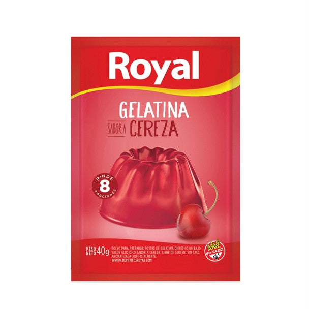 Royal Cherry Ready to Make Jelly Gelatina Cereza Jell-O, 8 servings per pouch 40 g / 1.41 oz (box of 8 pouches)