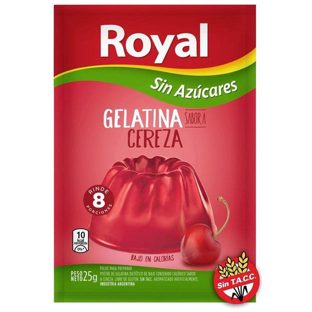 Royal Cherry Ready to Make Light Jelly Gelatina Cereza Sin Azúcares Jell-O, 8 servings per pouch 25 g / 0.88 oz (box of 8 pouches)