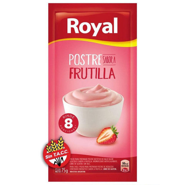 Royal Frutilla Strawberry Ready to Make Dessert, 8 servings per pouch, 75 g / 2.64 oz (box of 6 pouches)