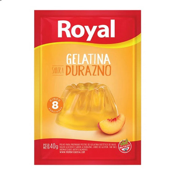 Royal Peach Ready to Make Jelly Gelatina Durazno Jell-O, 8 servings per pouch 40 g / 1.41 oz (box of 8 pouches)