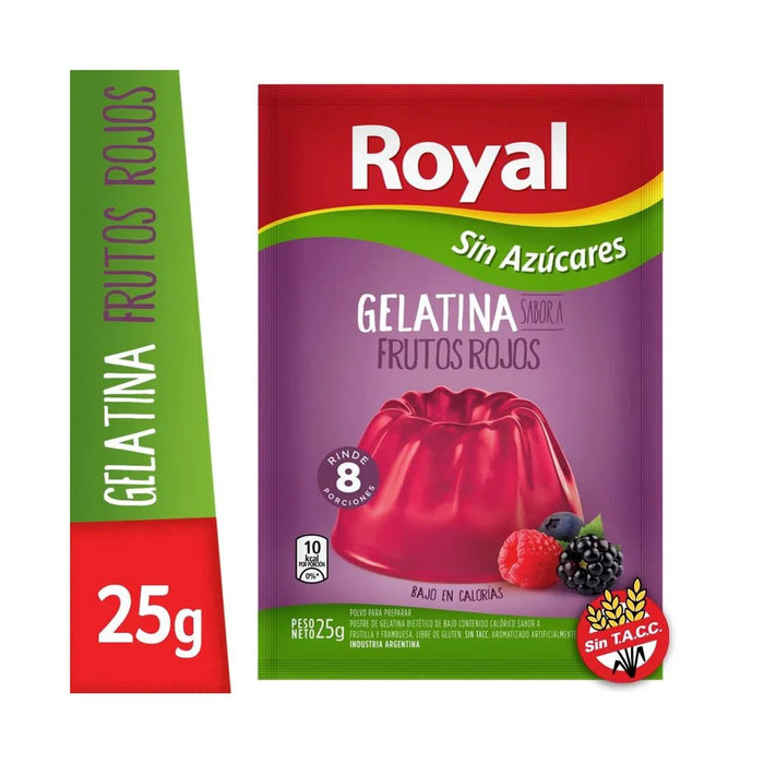 Royal Red Berries Ready to Make Light Jelly Gelatina Frutos Rojos Sin Azúcares Jell-O, 8 servings per pouch 25 g / 0.88 oz (box of 8 pouches)