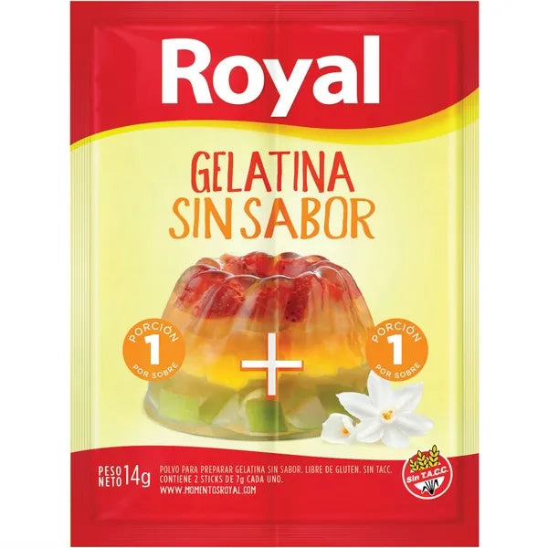 Royal Unflavored Ready to Make Jelly Gelatina Sin Sabor Jell-O, 8 servings per pouch 14 g / 0.49 oz (box of 8 pouches)