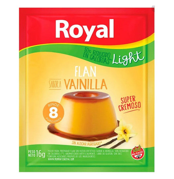 Royal Vanilla Ready to Make Light Flan Low Sugar, 8 servings per pouch, 16 g / 0.56 oz (box of 10 pouches)