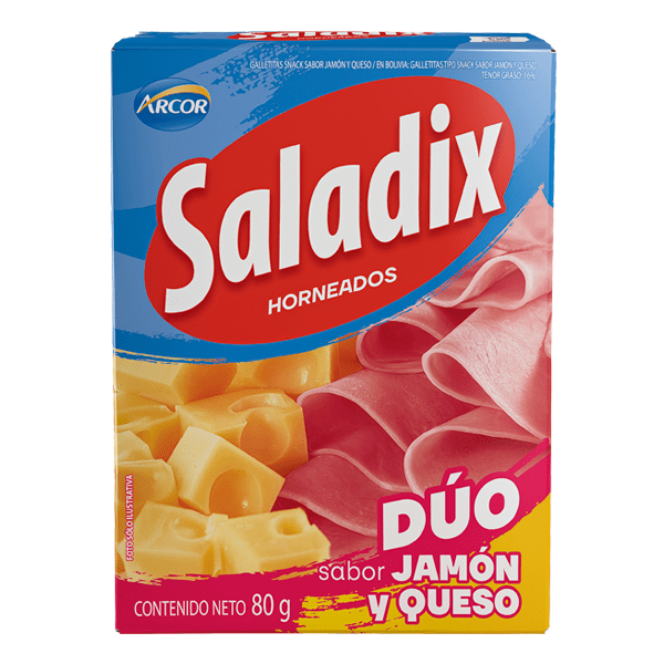 Saladix Duo Jamón y Queso Snacks de Presunto e Queijo, Assado Não Frito, caixa de 80 g / 2,82 oz (embalagem com 3) 