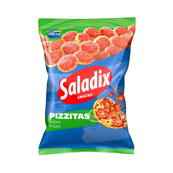 Saladix Pizzitas Snack De Harina de Maíz Snack Fubá Sabor Pizzita, 70 g / 2,5 oz saco 