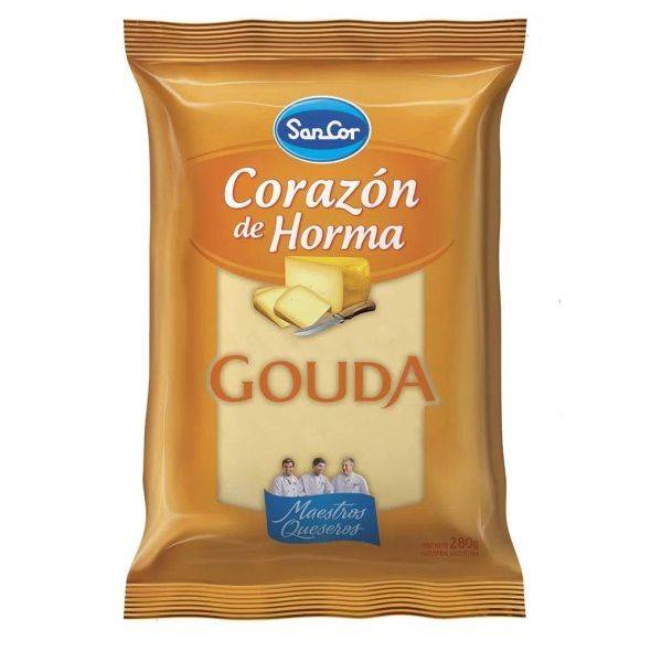 Sancor Gouda Trozado Seleccionado Corazón de Horma Dutch Semi-Hard Cheese Cow's Milk Cheese, 280 g / 9.9 oz sealed pack