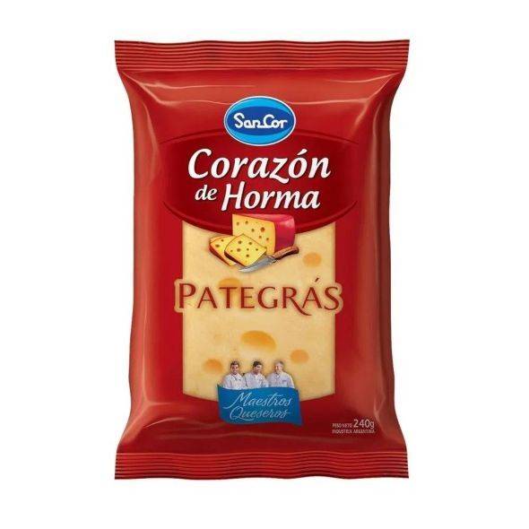 Sancor Pategrás Trozado Corazón de Horma Semi-Hard Cheese Pategras, 240 g / 8.5 oz sealed pack