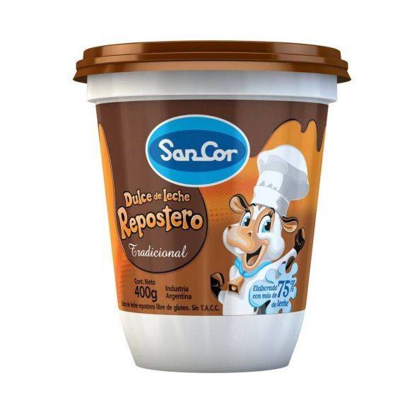 Sancor Repostero Thicker Dulce de Leche Perfect for Pastry - Gluten Free, 400 g / 14.1 oz plastic bin