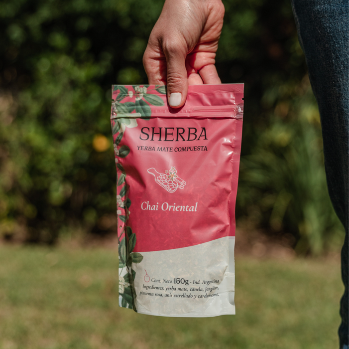 Sherba | Agroecological Yerba Mate Tea Chai Blend with Cinnamon, Ginger, Pink Pepper, Star Anise, and Cardamom - Oriental Delight | 150 gr