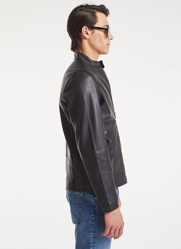 Etiqueta Negra Men's Leather Mao Jacket with Pockets