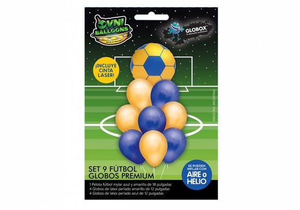 Conjunto Globos Boca Juniors Conjunto de Balões Premium de 9 Peças Conjunto de Balões de Mylar e Látex com Fita Prateada Balões Azuis e Amarelos para Decorações de Festas 