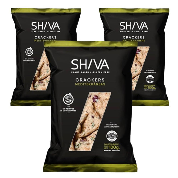 Shiva Crackers Mediterráneas Seeds Snack Galletas de masa madre veganas y kosher Masa Madre, 100 g / 3,5 oz c/u (paquete de 3)