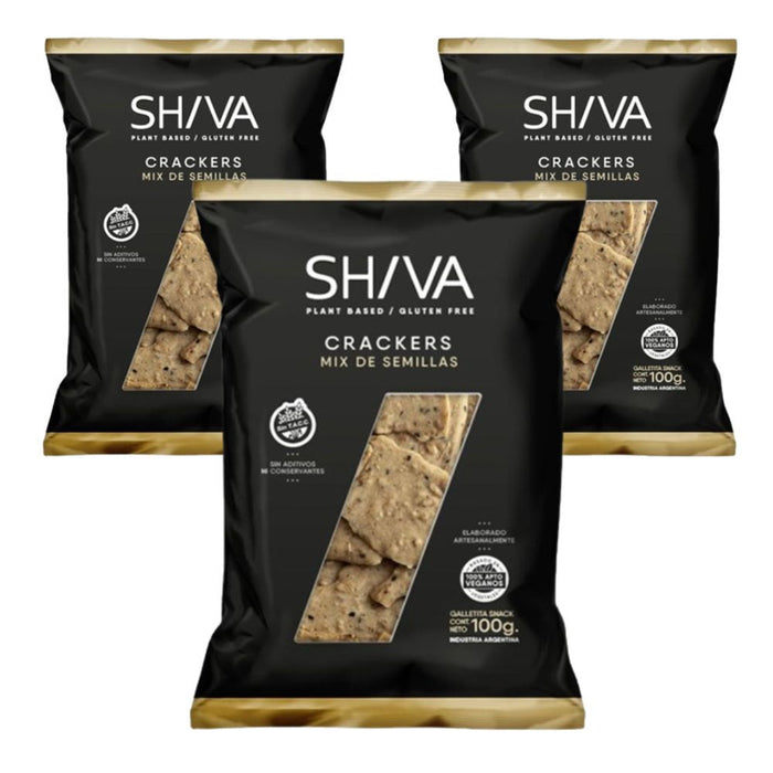 Shiva Crackers Mix de Semillas Seeds Snack Vegan & Kosher Sourdough Crackers Masa Madre, 100 g / 3.5 oz ea (pack of 3)