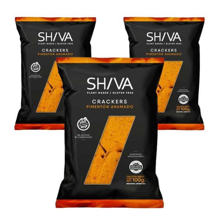Shiva Crackers Pimentón Smoked Paprika Snack Vegan & Kosher Sourdough Crackers Masa Madre, 100 g / 3.5 oz ea (pack of 3)