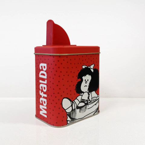 Small Rectangular Tin with Comic Argentinian Design - Pouring Spout Yerbero Azucarero, 8.5 cm x 12 cm x 14 cm