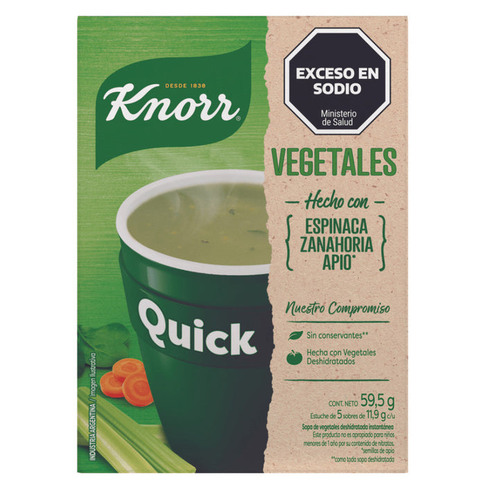 Knorr Quick Ready to Make Soup Vegetales con Espinaca, Zanahoria y Apio - Vegetables With Spinach, Carrot and Celery, 5 pouches, 59.5 g / 2.11 oz