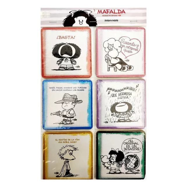 Square Mafalda Coasters | 6-Pack | Colorful Geometric Patterns