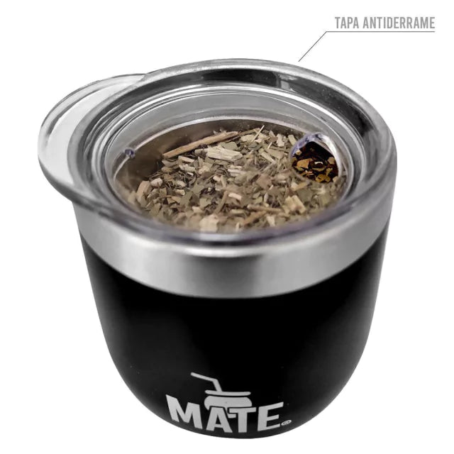 Stainless Steel Black MATE INNOVA: Spill-Proof Lid, Includes Straw