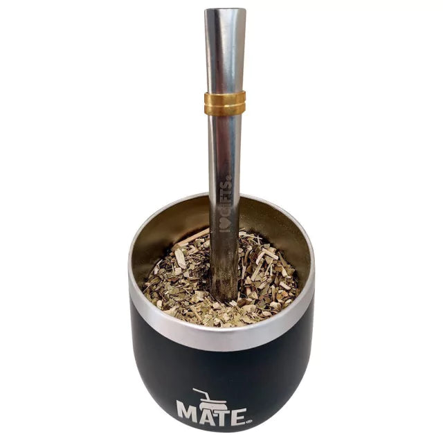 Stainless Steel Black MATE INNOVA: Spill-Proof Lid, Includes Straw