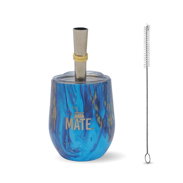 Stainless Steel Mate Set | Blue Marble | Includes Straw & Anti-Spill Lid