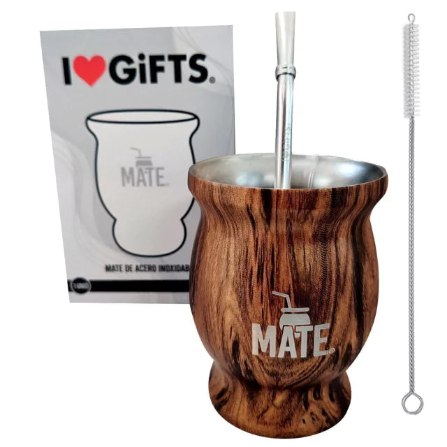 Stainless Steel Mate Set | Wood Finish | Includes Straw