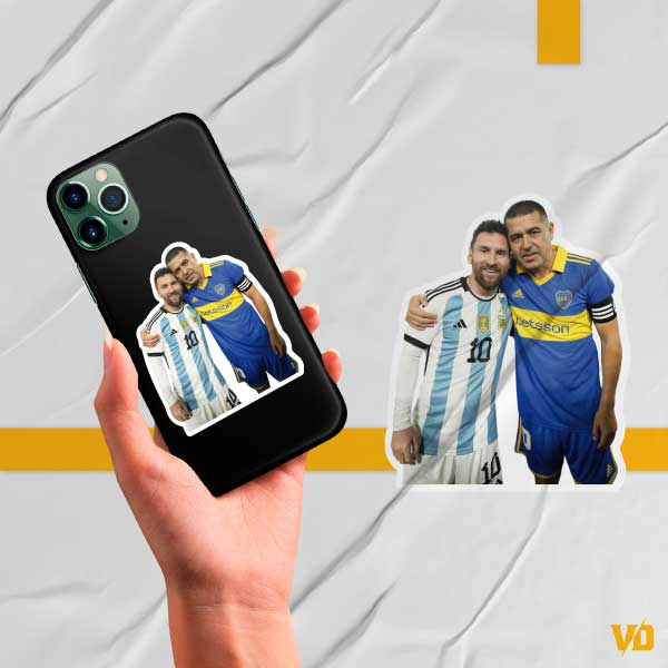 Sticker Messi & Román Riquelme - Vinyl Adhesive Decal Boca Juniors, Argentine Football Team (1 pc)