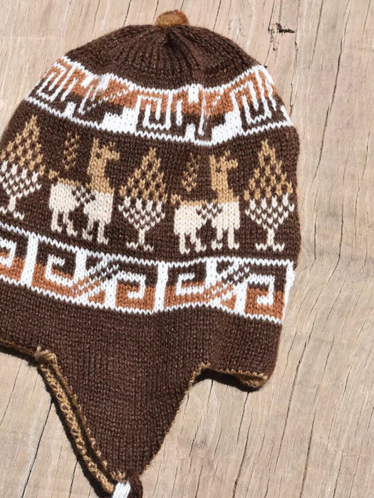 Stylish Reversible Alpaca Hat - Handwoven from Jujuy, Humahuaca - Northern Earflap Beanie - Soft, Warm, and Trendy (dark brown with light brown)