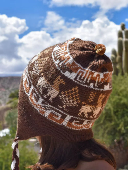 Stylish Reversible Alpaca Hat - Handwoven from Jujuy, Humahuaca - Northern Earflap Beanie - Soft, Warm, and Trendy (dark brown with light brown)