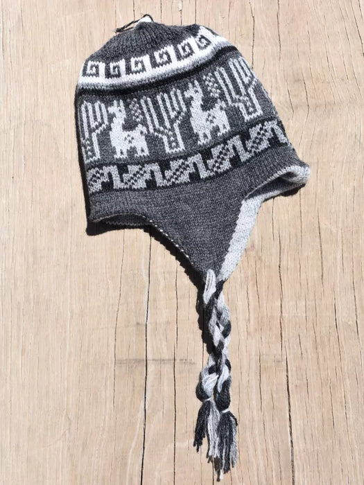 Stylish Reversible Alpaca Hat - Handwoven from Jujuy, Humahuaca - Northern Earflap Beanie - Soft, Warm, and Trendy (dark gray with light gray)