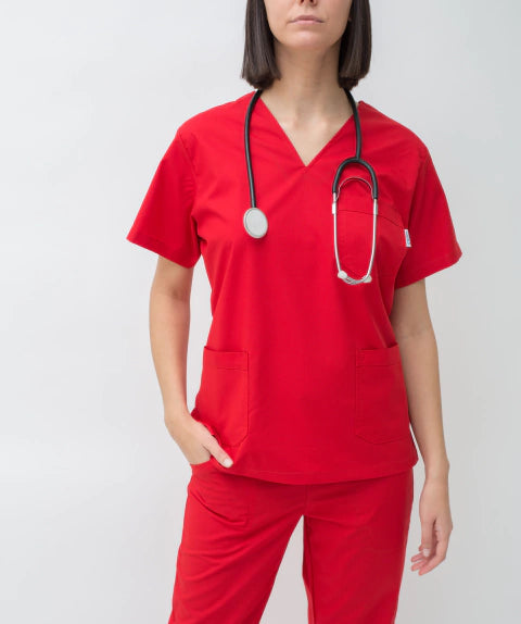 Suedy Uniform Classic Unisex: Arciel Fabric, 3 Spacious Pockets, Top-Quality Ambo (Red)