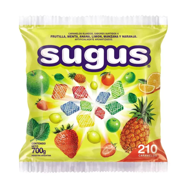 Sugus Surtidos Soft Candy Blocks Yoghurt Assorted Flavors Grape, Tutti-Frutti, Apricot & Cherry, Gluten-Free, 700 g / 24.7 oz bag