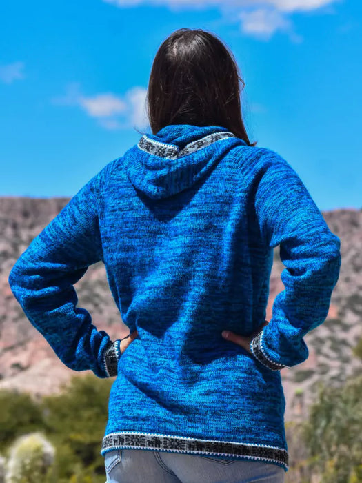 Super Warm Kangaroo Hooded Sweater - Alpaca Wool Kangaroo Hoodie - Cozy Unisex Pullover (Blue)