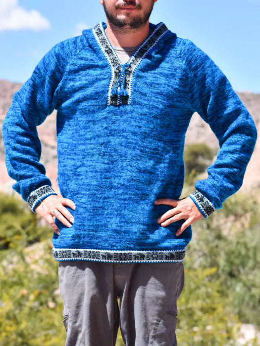 Super Warm Kangaroo Hooded Sweater - Alpaca Wool Kangaroo Hoodie - Cozy Unisex Pullover (Blue)