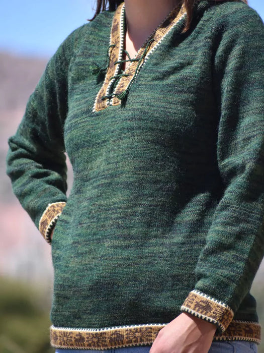 Super Warm Kangaroo Hooded Sweater - Alpaca Wool Kangaroo Hoodie - Cozy Unisex Pullover (Green)