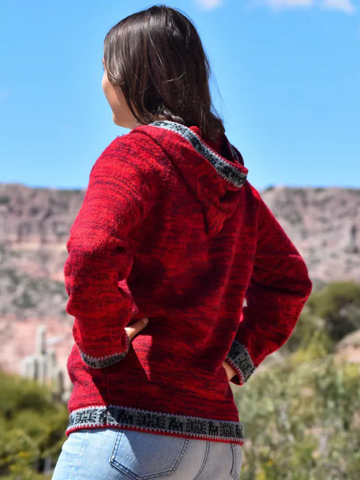 Super Warm Kangaroo Hooded Sweater - Alpaca Wool Kangaroo Hoodie - Cozy Unisex Pullover (Red)