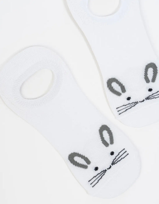 TODOMODA | White Cotton Rabbit Face No-Show Socks - Cute and Comfortable