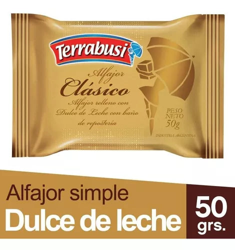 Terrabusi Alfajores Clássico Chocolate ao Leite Recheado com Doce de Leite, embalagem com 6 unidades 