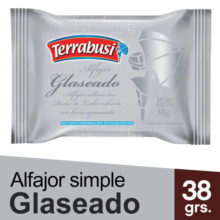 Terrabusi Alfajores Sugar Frosting Filled with Dulce de Leche, Glaseado Relleno con Dulce de Leche, 38 g / 1.34 oz (Pack of 12)
