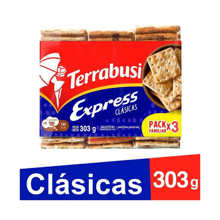 Terrabusi Express Water Biscuits Galletitas de Agua Classic para café da manhã, brunch e chá, pacote triplo de 303 g - 10,7 onças 