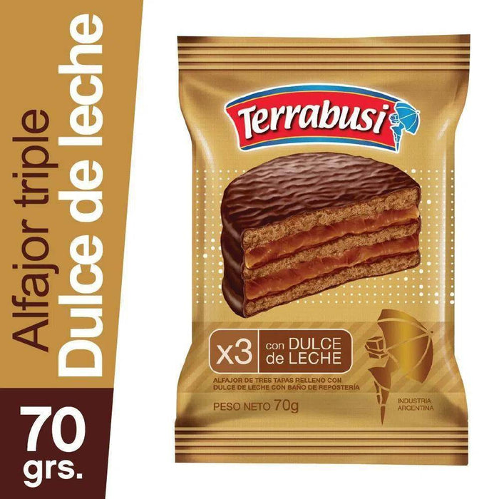 Terrabusi Chocolate ao Leite Alfajor Triplo com Doce de Leite, 70 g (pacote com 6) 
