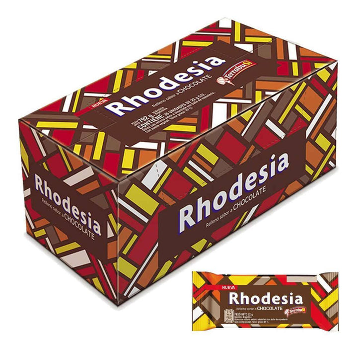 Biscoito coberto de chocolate Terrabusi Rodésia com recheio de creme de chocolate, 36 biscoitos x caixa de 22 g / 0,78 oz 