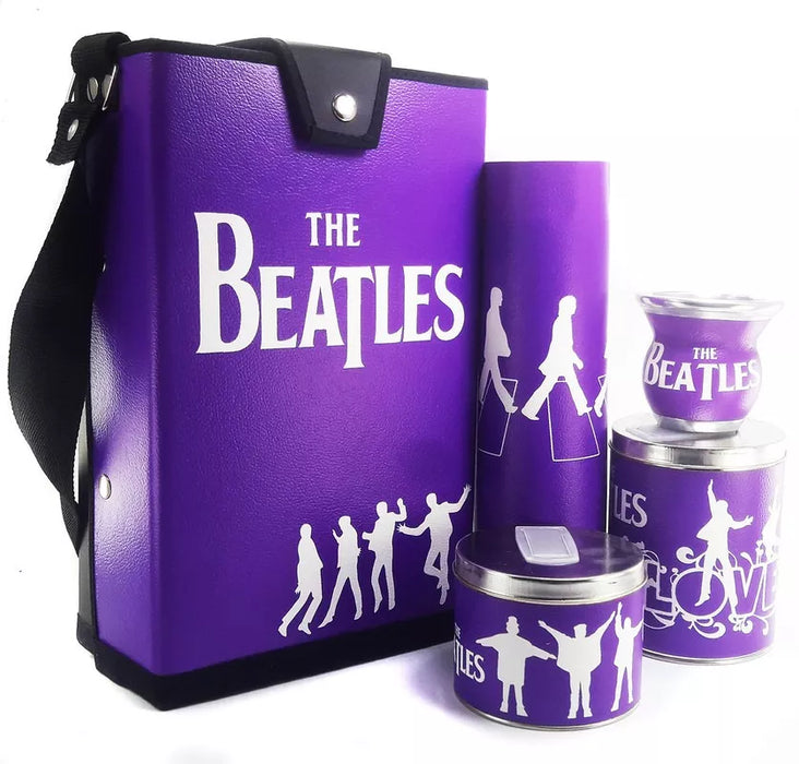 The Beatles Purple Logo Mate Set - Yerba Mate Kit with Thermos Bag, Yerba Holder, Sugar Bowl, and Thermos Cover - Juego De Mate The Beatles Logo Púrpura