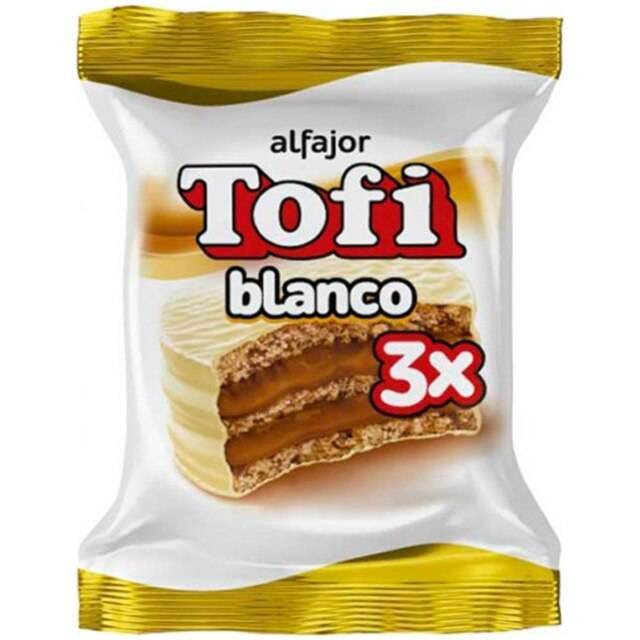 Tofi Alfajor Blanco Alfajor Triplo Chocolate Branco Recheado com Doce de Leite, 73 g / 2,57 oz (Pacote com 6) 
