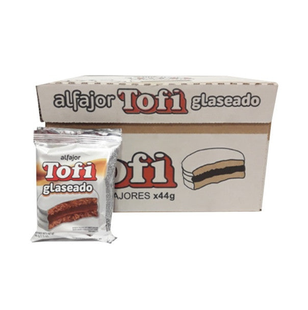 Tofi Alfajor Glaseado Sugar Coated Chocolate Alfajor Filled with Dulce De Leche, 44 g / 1.55 oz (box of 36 count)
