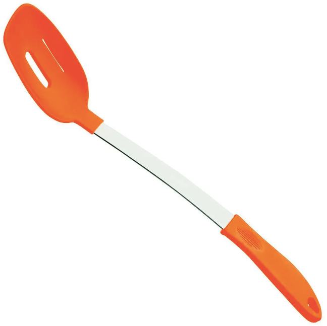 Tramontina Cuchara Mango de Silicona Creative Stainless Steel Perforated Spoon with Orange Silicone Handle - Stylish Kitchen Essential