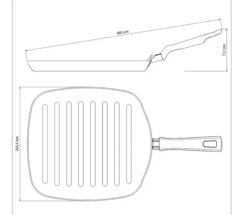 Tramontina Turin Bifera Square Non - Stick Grill Frying Pan with Plastic Handle 24 cm / 9.4''