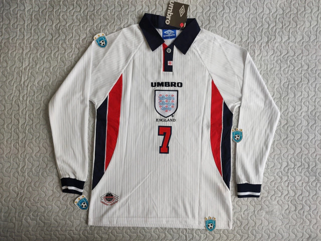 Umbro England Retro 1998 Home Jersey - Long Sleeve, Beckham 7 - Relive World Cup Glory