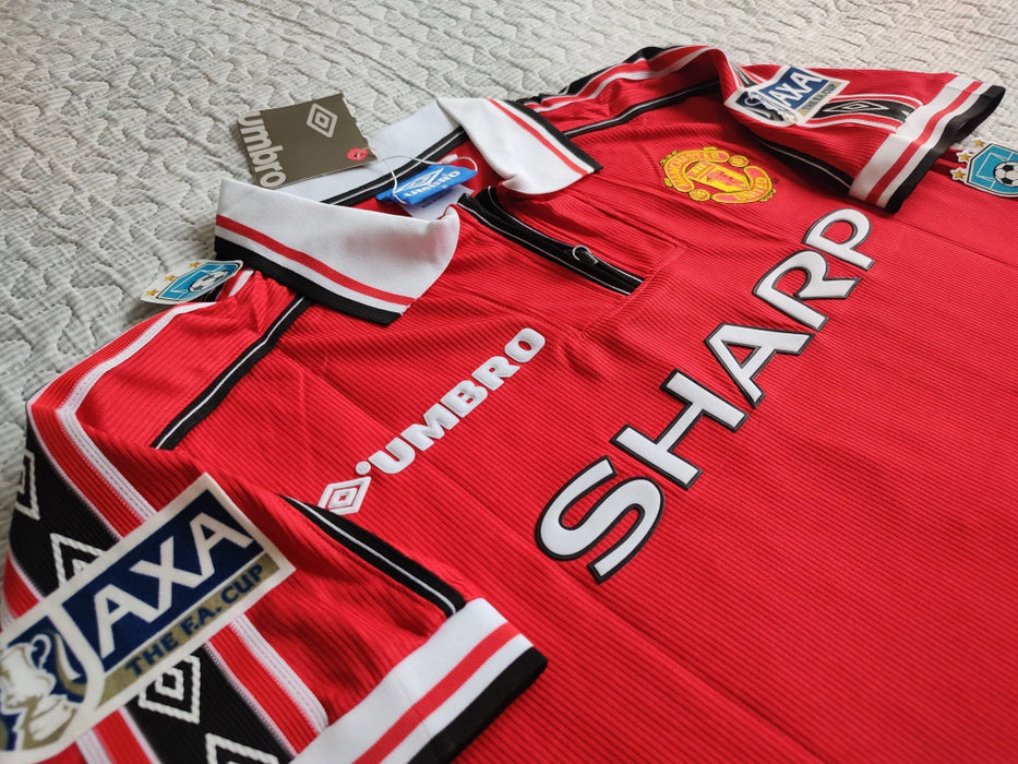 Umbro Retro 1998-2000 Manchester United Beckham 7 Home Jersey - Authentic FA Cup Edition